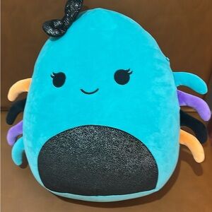 Squishmallows Teal Blue Plush Spider Girl with  Black Glitter Accents